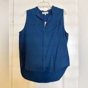 Madewell 100% Cotton Sleeveless Button-Up Blue Blouse w/White Print l Large NWT